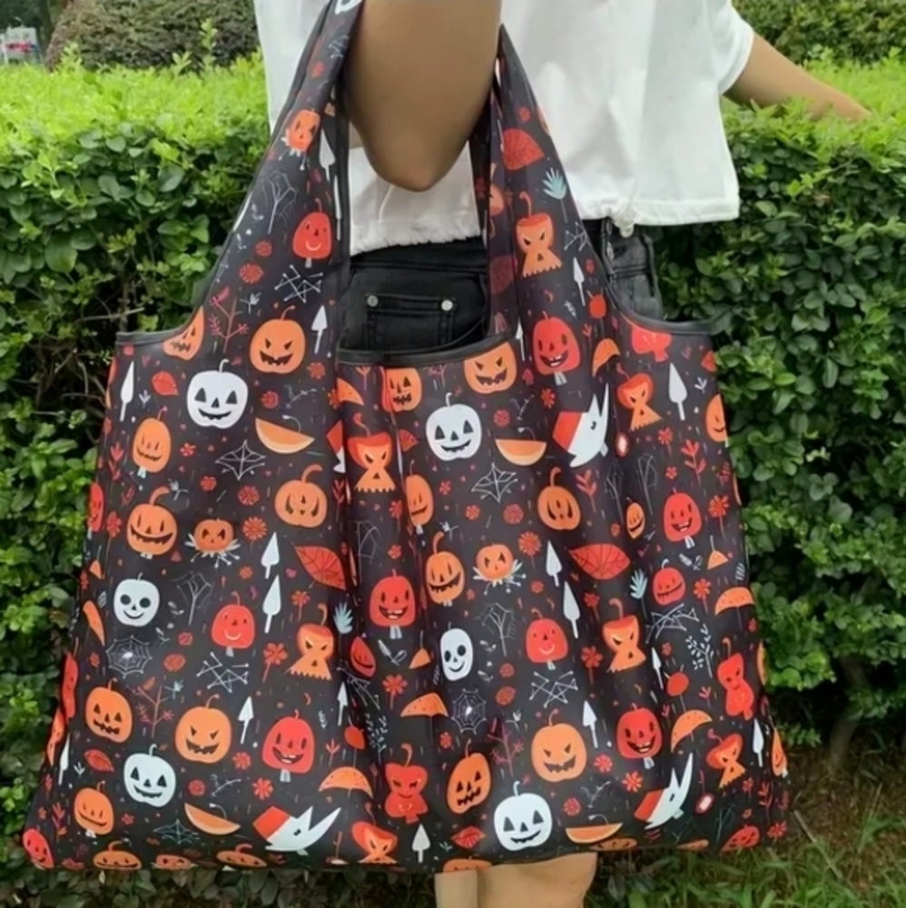 Halloween‎ Themed Lightweight Pumpkin Foldable Large Tote Bag